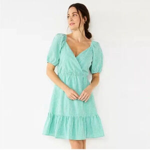 DRAPER JAMES RSVP Green Gingham Summer Dress Small